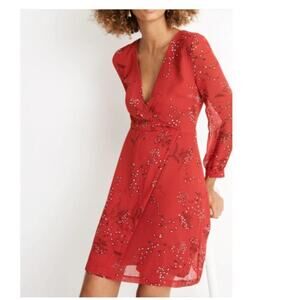 Madewell Hazelwood Wrap Front Dress Mini Long Sleeve Windswept Floral Red Size 8